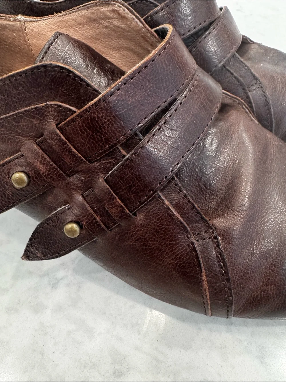 Miz Mooz Lorelle Brown Leather Pointed Toe Monk Strap Flats 8 / 38.5